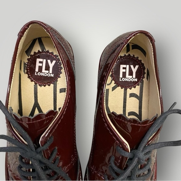 NWOT FLY LONDON Patent Leather Oxford Wedges Sz 37 - Picture 7 of 11